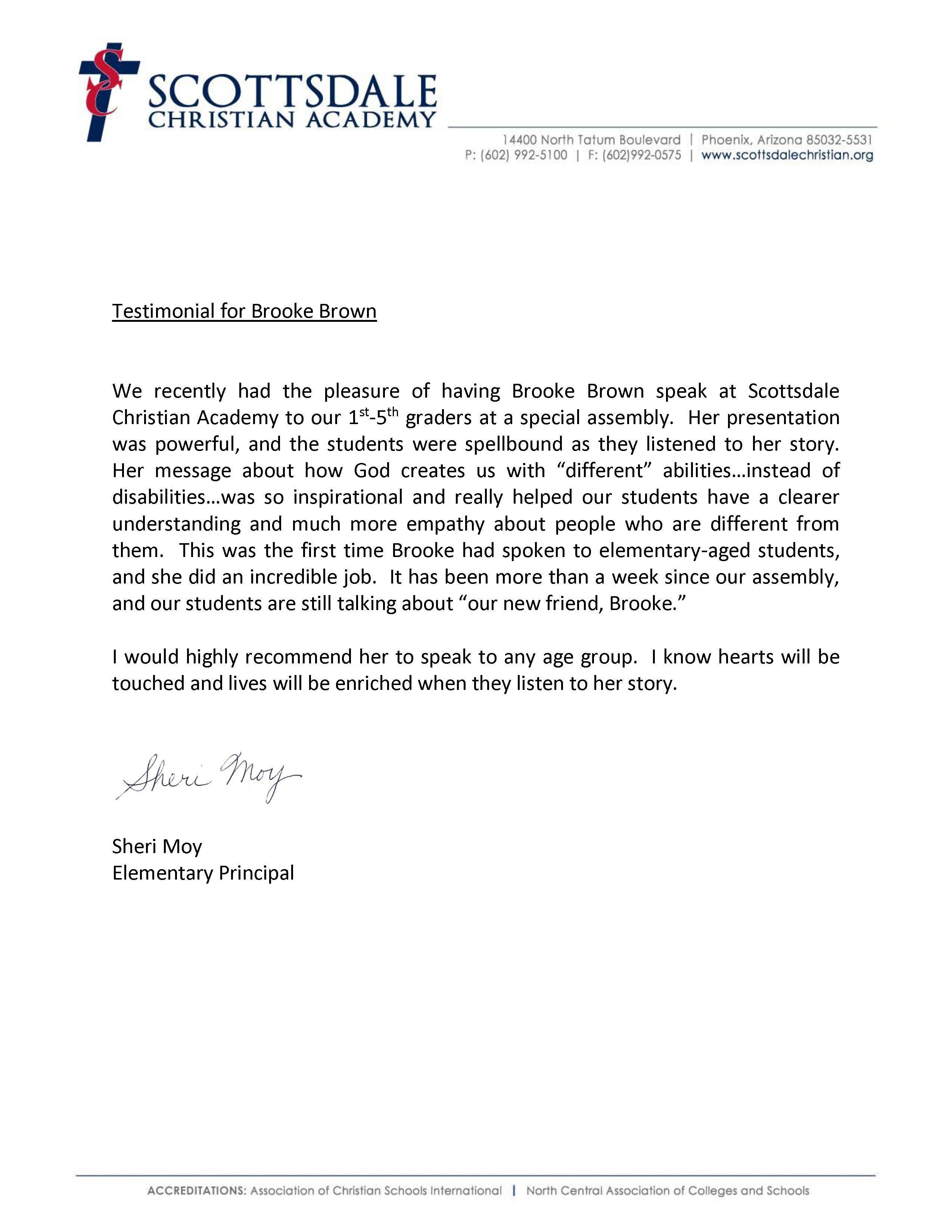 Testimonial for Brooke Brown